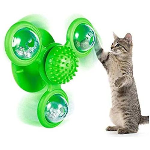 ECOSCO Windmill Cat Toy Interactive Stick Cat Toy Turntable Cat Toy with Suction Cup,Pet Interactive Puzzle Training Turntable Teasing Toys
