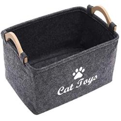 Geyecete CAT Toys Storage Bins - with Wooden Handle, Pet Supplies Storage Basket/Bin Kids Toy Chest Storage Trunk-CAT