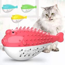 ocijf179 Cat Toy Pet Cat Kitten TPR Puffer Fish Toothbrush Catnip Molar Soft Bite Chew Play Toy - Blue