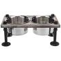 MyGift Torched Wood & Industrial Metal Elevated Double Pet Feeder Stand with 2 Stainless Steel Bowls