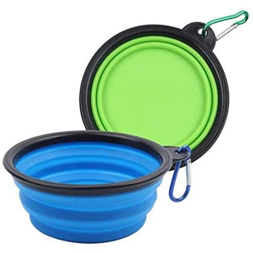 NO/Brand 2 Pack Foldable Dog Travel Bowls, Partable Collapsible Dog Water Food Bowls with Carabiner, Pet Feeding Cup Dish for Traveling, Walking, Parking