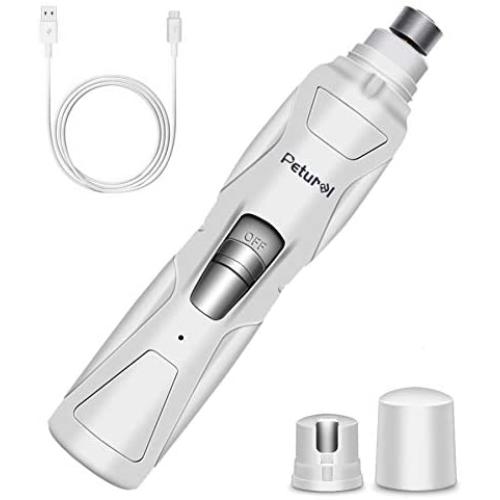 Petural Dog Nail Grinder, Upgrade 2-Speed Pet Nail Trimmer Painless Paws Grooming,Electric Rechargeable Nail Grinder Trimming Tool Smoothing for Small Medium Large Dogs & Cats (White)