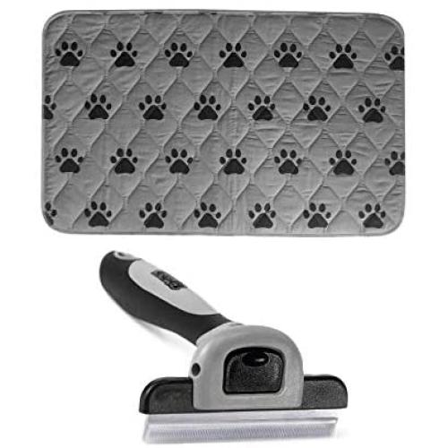 Gorilla Grip Reusable Pet Pad and Dog and Cat Grooming Brush, Washable Pad for Crates and Beds is Size 28x18, Fits 30 Inch Dog Crates, Pet Brush Reduces Shedding, 2 Item Bundle