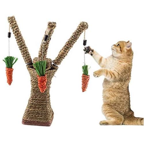 Litewood Pet Climbing Tree Toy Cat Rattan Grass Scratcher Bunny Fun Tree Rabbit Toy Small Animal Climbing Frame Activity Center with Carrot for Cat Rabbit Hamster
