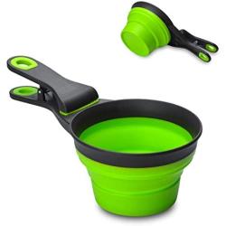 TOP STAR 3 in 1 Pets Silicon Collapsible Measuring Cups,for Pets Dogs,Cats Food Water Scoop,Bag Clip