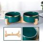 LIONWEI LIONWELI Ceramic Cat Dog Bowl Dish with Wood Stand No Spill Pet Food Water Feeder Cats Medium Dogs