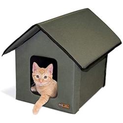 K&H Pet Products Outdoor Kitty House Cat Shelter (Unheated) Olive 18 X 22 X 17 Inches