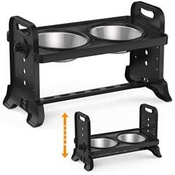 Pawaboo Elevated Dog Bowls, Adjustable to 4 Heights Stainless Steel Dog Dish Bowls, Removable Raised Stand No Spill Pet Food Water Feeding Bowls for Small Medium Dogs Cats, Home & Outdoor Use