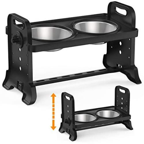 Pawaboo Elevated Dog Bowls, Adjustable to 4 Heights Stainless Steel Dog Dish Bowls, Removable Raised Stand No Spill Pet Food Water Feeding Bowls for Small Medium Dogs Cats, Home & Outdoor Use
