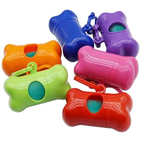 INNOLIFE Set of 6 Bone Shaped Dispensers + 90pcs Pet Waste Bags, Dog Waste Bags, Bulk Poop Bags on a roll, Clean up Poop Bag