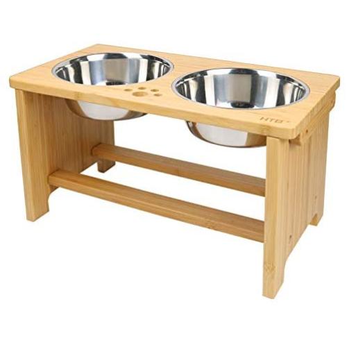 HTB Elevated Dog Bowls,Raised Dog Bowl Stand Feeder with 2 Stainless Steel Bowls,Dog Cat Pet Food Water Bowls