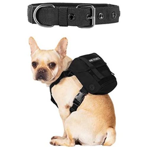 OneTigris Small Dog Backpack and Dog Collar Set, Small Tactical Dog Harness for Puppy Camping Walking(Black)