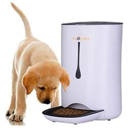 Automatic Pet Feeder Food Dispenser for Cats and Dogs, Programmable Portion Control Meal Scheduling, Voice Control Pet Feeder 4 Meals per Day, Battery & Power Supply Pet Feeder