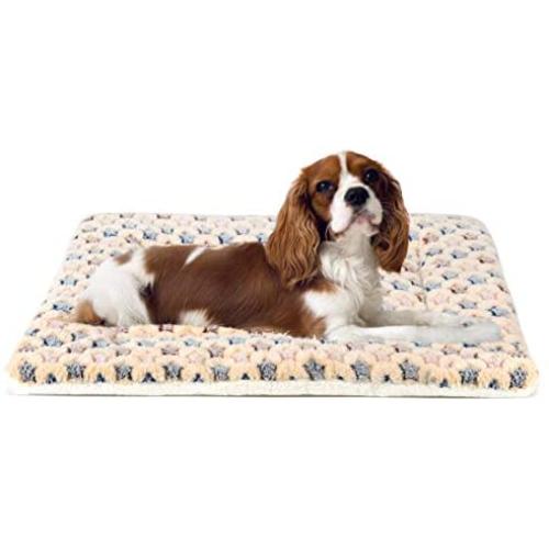 Ultra Soft Pet (Dog/Cat) Bed Mat with Cute Prints | Reversible Fleece Dog Crate Kennel Pad | Machine Washable Pet Bed Liner (24-Inch, Brown)