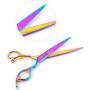 Besmall 7.0inch Titanium Professional Pet Grooming Scissors Set,Straight Thinning Curved Scissors 4pcs Set for Dog Grooming with Comb and Clean Cloth