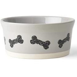 PetRageous 17004 Classy Bones Two-Tone Stoneware Dishwasher Safe Dog Bowl 4.5-Cup 7-Inch Diameter 3-Inch Tall for Large and Extra Large Dogs and Cats, 36-Ounce, Gray
