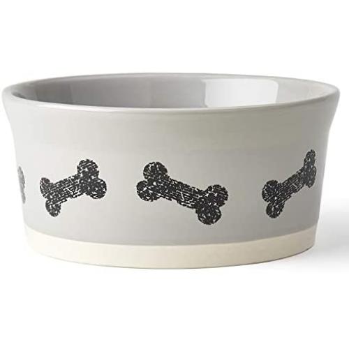 PetRageous 17004 Classy Bones Two-Tone Stoneware Dishwasher Safe Dog Bowl 4.5-Cup 7-Inch Diameter 3-Inch Tall for Large and Extra Large Dogs and Cats, 36-Ounce, Gray