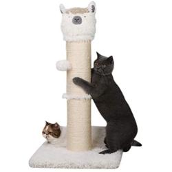 PutnPurr 32.5” Tall Alpaca Cat Scratching Post with Dangling Ball for Large, Multiple Cats. Designed for Vertical Stretch, Play and Lounge