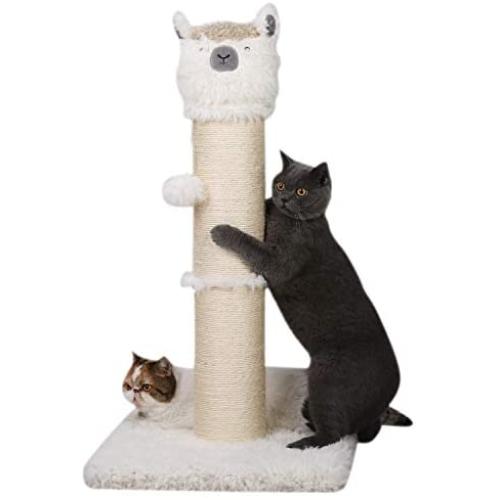 PutnPurr 32.5” Tall Alpaca Cat Scratching Post with Dangling Ball for Large, Multiple Cats. Designed for Vertical Stretch, Play and Lounge