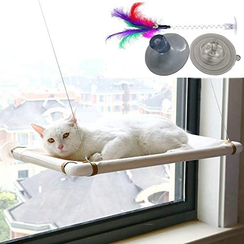 Cat Window Perch Bed, Cat Window Hammock Seat with Durable Heavy Duty Suction Cups Cat Bed Holds Up to 30lbs (Extra 2 Suction Cups and Funny cat Stick)