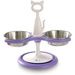 Catswall Design Raised Mutli-Cat Feeder with 2 Stainless Steel Bowls, Cool Purple