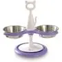 Catswall Design Raised Mutli-Cat Feeder with 2 Stainless Steel Bowls, Cool Purple