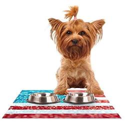 KESS InHouse Beth Engel Red White and Glitter Flag Feeding Mat for Pet Bowl, 18 by 13-Inch