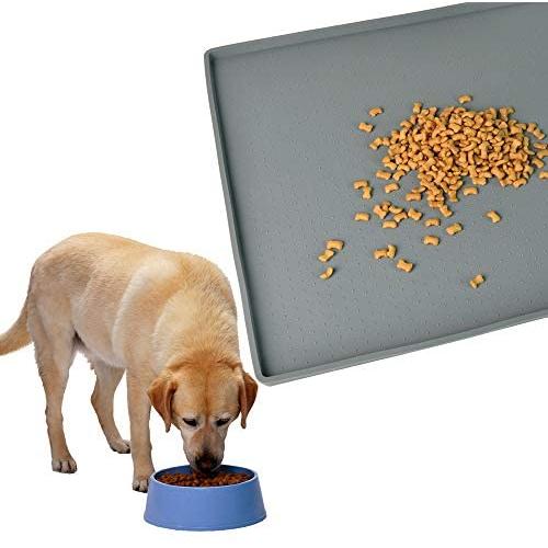 Gosmol Dog Food Mat XL (24x16) or L (20''x13'') – 0.5 inch Raised Edge Waterproof Pet Dog Food Tray, Washable Dog Bowl Mat, Nonslip Pet Dog Feeding Mat, Silicone Dog Placemat for Floors