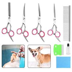 Lattook Dog Grooming Scissors Kit, Professional Curved, Thinning, Straight Sharp Shears with Comb for Small or Large Dogs, Cats or Other Pets