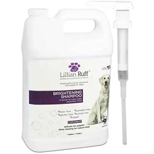 Lillian Ruff Brightening & Whitening Shampoo for Dogs – Tear Free Coconut Scent with Aloe for Dry & Sensitive Skin – Adds Shine & Luster to Coats Lillian Ruff Brightening & Whitening Shampoo for Dogs – Tear Free Coconut Scent with Aloe for Dry & Sensitive Skin – Adds Shine & Luster to Coats