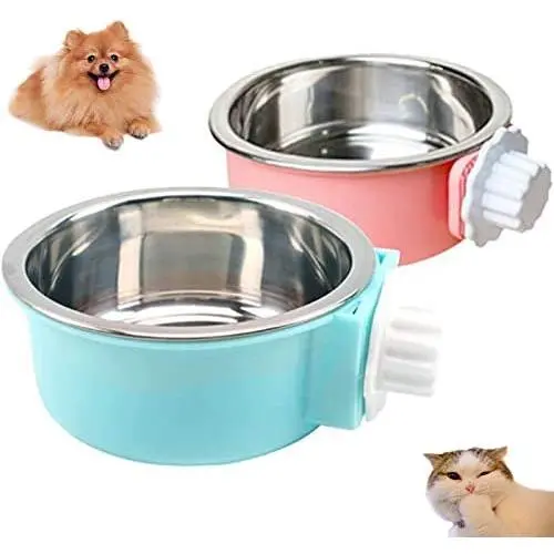 2 Pcs Dog Crate Water Bowl No Spill, Stainless Steel Removable Dog Food Bowls, No Spill Dog Bowl for Crate, Hanging Food Water Feeder Coop Cup for Pet, Puppy, Birds, Rats, Guinea Pigs ( Pink, Blue ) 2 Pcs Dog Crate Water Bowl No Spill, Stainless Steel Removable Dog Food Bowls, No Spill Dog Bowl for Crate, Hanging Food Water Feeder Coop Cup for Pet, Puppy, Birds, Rats, Guinea Pigs ( Pink, Blue )