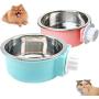 2 Pcs Dog Crate Water Bowl No Spill, Stainless Steel Removable Dog Food Bowls, No Spill Dog Bowl for Crate, Hanging Food Water Feeder Coop Cup for Pet, Puppy, Birds, Rats, Guinea Pigs ( Pink, Blue )