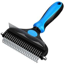 CareUAll Grooming Rake for Dogs and Cats, 2 Sided Pet Grooming Brush Undercoat and Deshedding Comb for Removing Tangles & Mats Dematting Tool with Long Teeth for Medium Large Pets All Hair Types