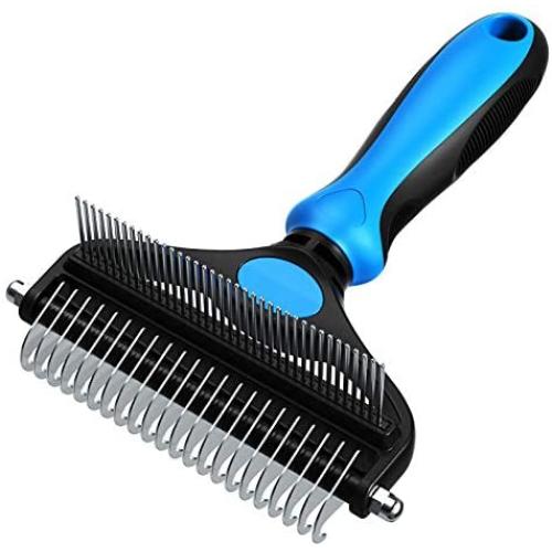 CareUAll Grooming Rake for Dogs and Cats, 2 Sided Pet Grooming Brush Undercoat and Deshedding Comb for Removing Tangles & Mats Dematting Tool with Long Teeth for Medium Large Pets All Hair Types