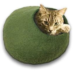 Walking Palm Felted Wool Cat Cave Bed (Green)