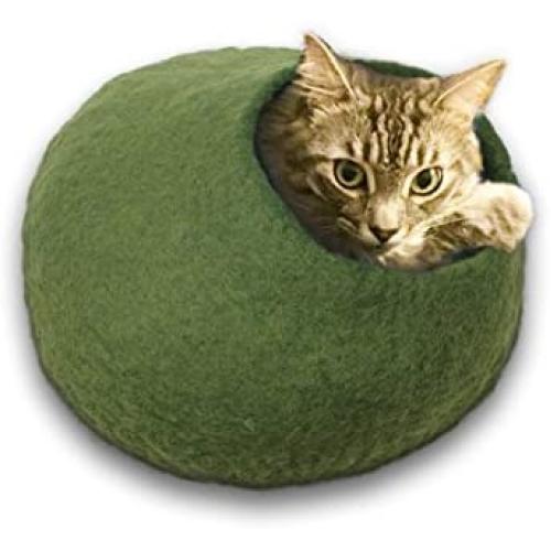 Walking Palm Felted Wool Cat Cave Bed (Green)