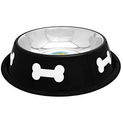 RUFFIN IT Fashion Steel Bowl, 64-Ounce, Black with White Bones