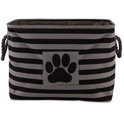 Bone Dry Pet Storage Collection Striped Paw Patch Bin, Large Rectangle, Black