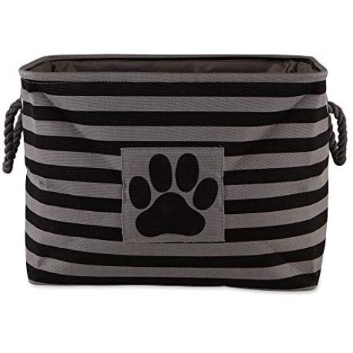 Bone Dry Pet Storage Collection Striped Paw Patch Bin, Large Rectangle, Black