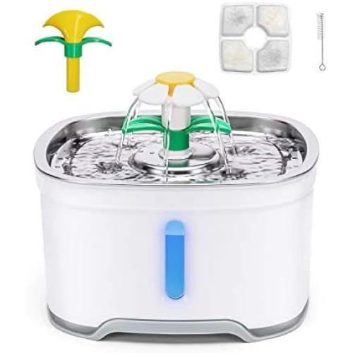 KutoraWorks Pet Water Fountain: 84oz/2.5L Cat Water Fountain Stainless Steel, Automatic Pet Fountain Water Bowl for Cats and Small Dogs