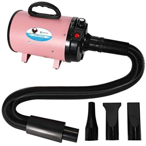 NEWTRY Dog Dryer Hair Force Dryer Stepless Adjustable Speed Temperature High Velocity Dog Cat Hair Dryer Professional Pet Grooming Blower 2000W/3.2HP Reduce Noise Heat Insulation (Pink)