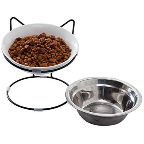 Jemirry Cat Food Bowls, Raised Cat Bowls for Food and Water, Ceramic Cat Dishes for Cat and Little Dogs, Stress Free, Backflow Prevention
