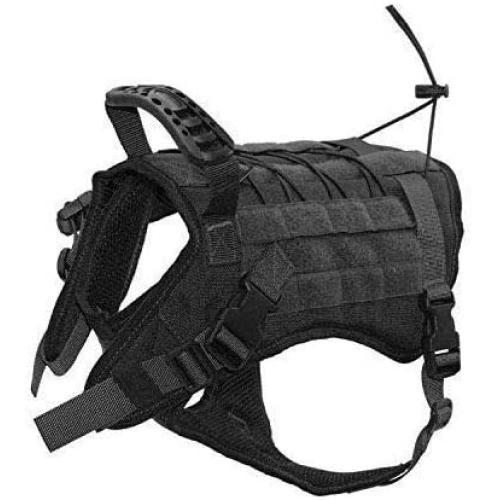 EJG Tactical Dog Harness Vest with Collapsible Bowl Spoon Patch, Handle for Walking, Molle System & DIY Velcro Area No Pull Design, for Service Dogs, Military Training Hunting Outdoor Hiking -M L XL