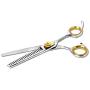 Sharf Professional Thinning Scissors: Sharp 440c Japanese Steel Chunkers Shear 6.5'' 22 Teeth Gold Touch Dog Grooming Scissors Texturizing Scissors w/Easy Grip Handles| Must-Have Groomers & Home Groom