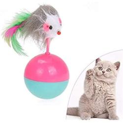 Mice Toy Funny Cat Supplies for Cats Kitten Long Feather False Mouse Tumbler 2 Pieces Plastic Toys Balls Pet Rustle Activity Toy Product for Cats Color Random