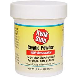 Kwik Stop Styptic Powder Helps Stop Nail Bleeding Fast! for Dogs, Cats & Birds 1.5 oz