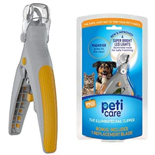 Allstar Innovations PetiCare LED Light Pet Nail Clipper- Great for Trimming Cats & Dogs Nails & Claws, 5X Magnification That Doubles as a Nail Trapper, Quick-Clip, Steal Blades