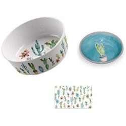 Cactus Pet Bowl, Saucer, Scatter Mat Pet Houseware Set