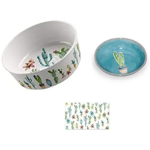 Cactus Pet Bowl, Saucer, Scatter Mat Pet Houseware Set Cactus Pet Bowl, Saucer, Scatter Mat Pet Houseware Set