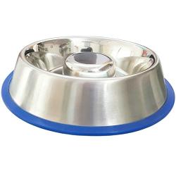 Mr. Peanuts Stainless Steel Interactive Slow Feed Dog Bowl with a Newly Improved Bonded Silicone Base, Fun Healthy Bloat Stop Feeder